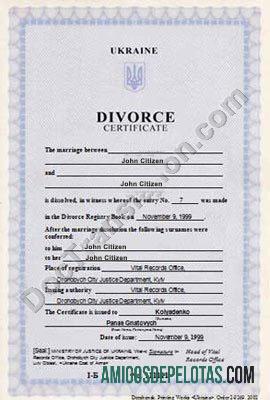 Certificado de divórcio do Escritório de Registros Vitais da Ucrânia amostra